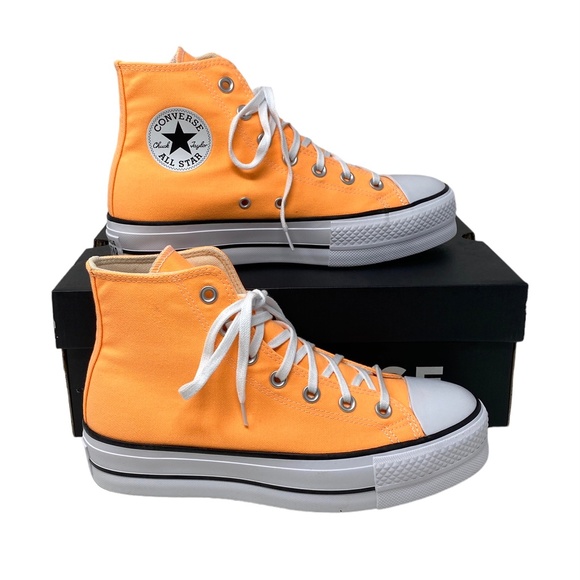 Converse Ctas Lift Platform For Women Sneakers Orange Canvas High Top SB A03052F - Picture 6 of 10